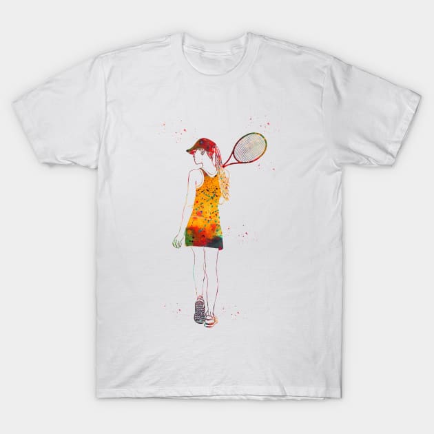 Tennis Player Girl T-Shirt by erzebeth